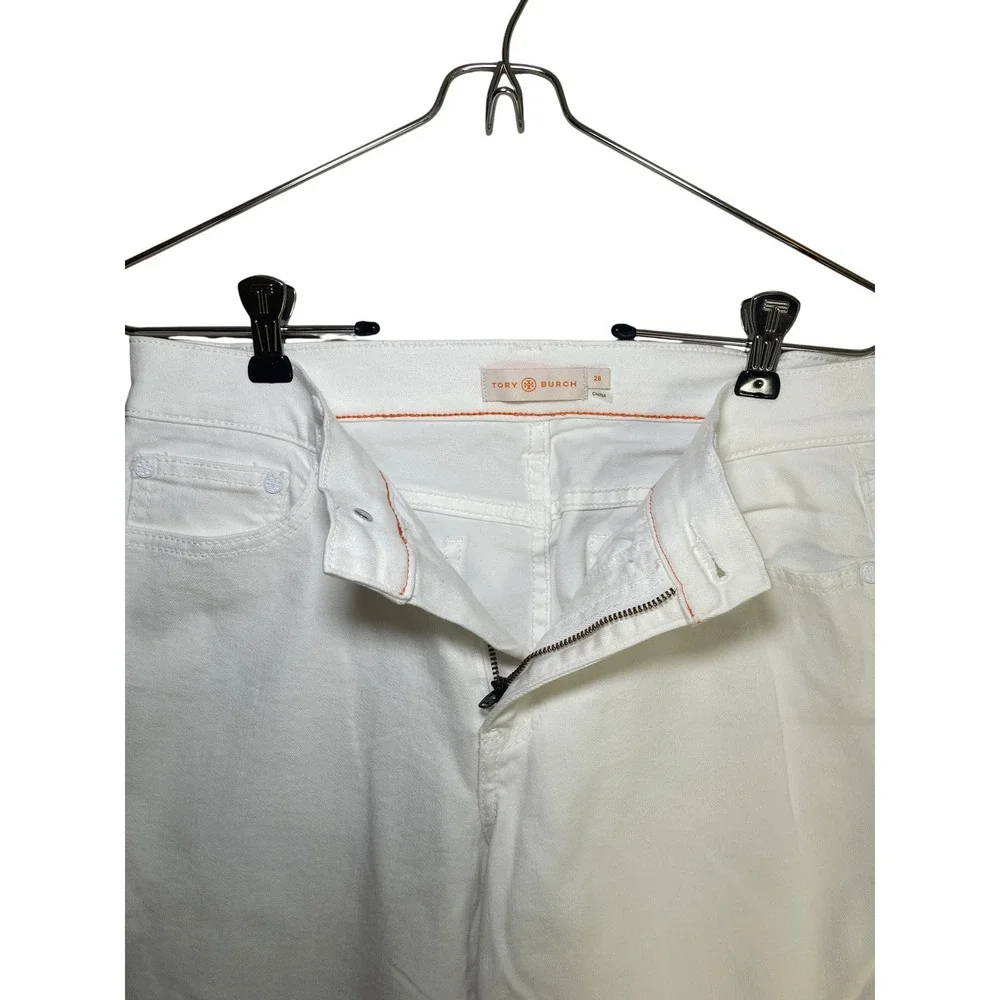 White Cropped Slim Jeans Women's 28 Tory Burch Designer Stretch Denim Preppy